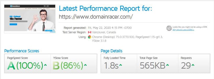 DomainRacer Hosting Speed Test